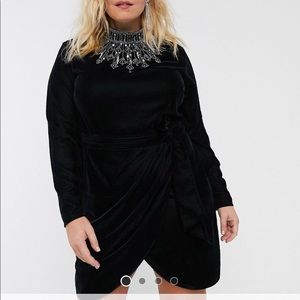 ASOS DESIGN CURVE velvet high neck mini dress